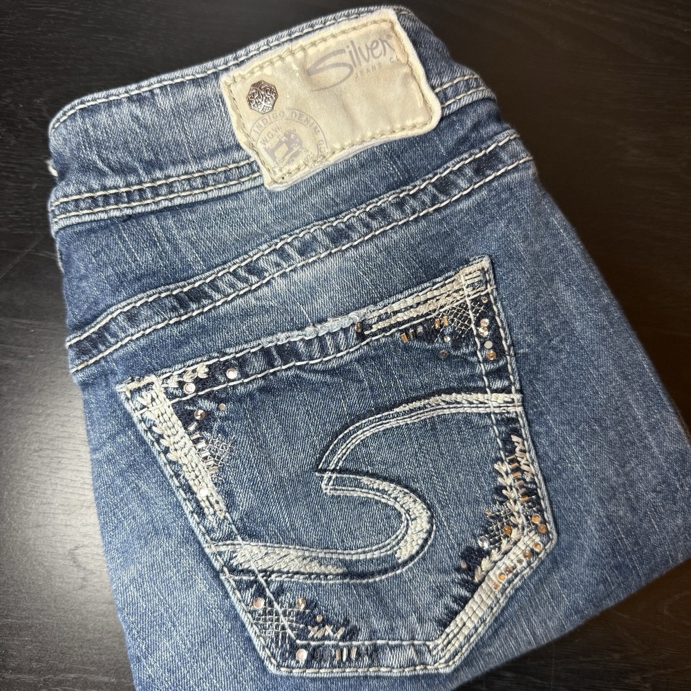 Silver Jeans‎ Womens 28x22 Blue Denim Suki Mid Capri Super Stretch